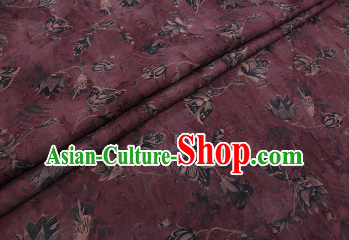 Chinese Classical Pattern Purple Silk Drapery Traditional Cheongsam Fabric Gambiered Guangdong Gauze