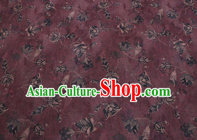Chinese Classical Pattern Purple Silk Drapery Traditional Cheongsam Fabric Gambiered Guangdong Gauze