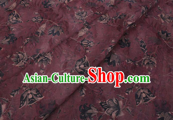 Chinese Classical Pattern Purple Silk Drapery Traditional Cheongsam Fabric Gambiered Guangdong Gauze
