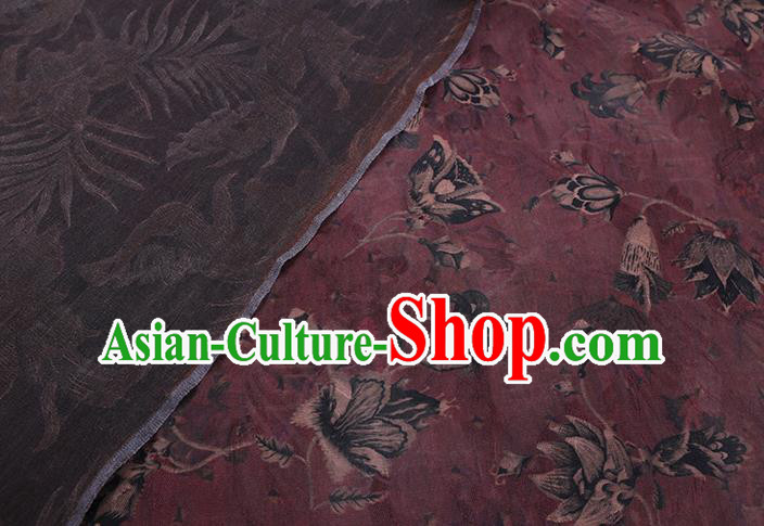 Chinese Classical Pattern Purple Silk Drapery Traditional Cheongsam Fabric Gambiered Guangdong Gauze
