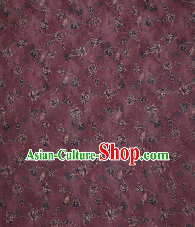 Chinese Classical Pattern Purple Silk Drapery Traditional Cheongsam Fabric Gambiered Guangdong Gauze