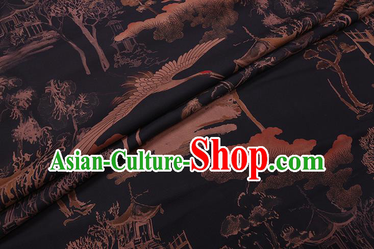 Chinese Classical Landscape Pattern Black Silk Drapery Traditional Cheongsam Silk Fabric Gambiered Guangdong Gauze