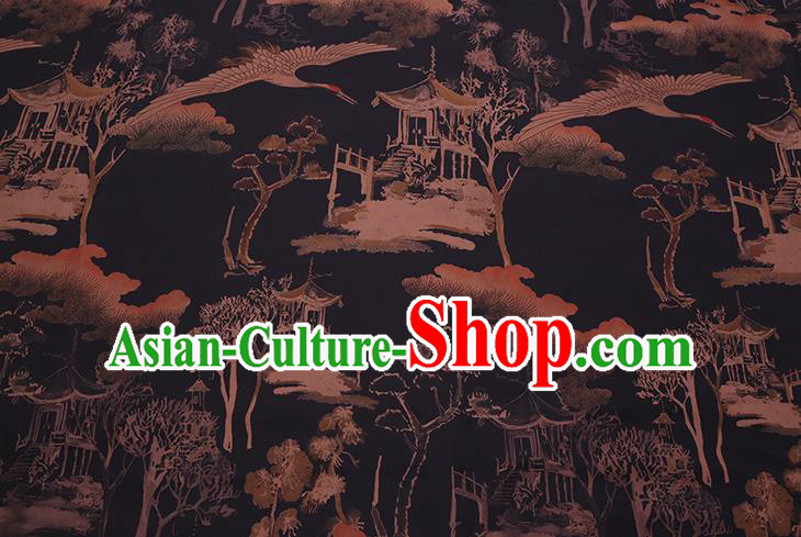 Chinese Classical Landscape Pattern Black Silk Drapery Traditional Cheongsam Silk Fabric Gambiered Guangdong Gauze
