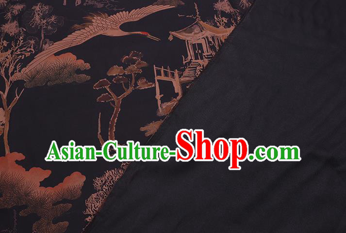 Chinese Classical Landscape Pattern Black Silk Drapery Traditional Cheongsam Silk Fabric Gambiered Guangdong Gauze