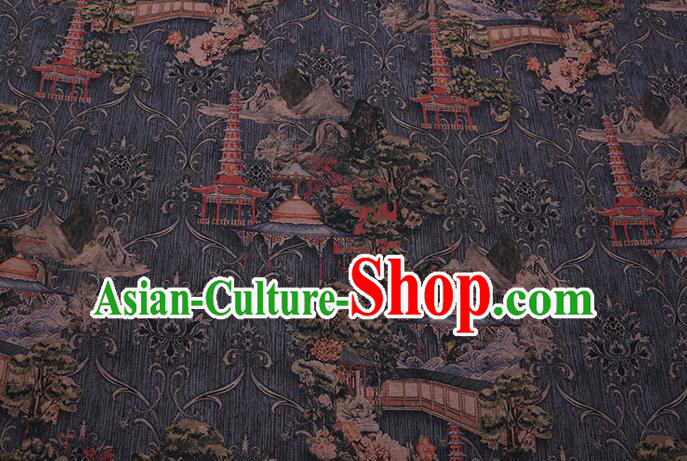 Chinese Classical Pagoda Pattern Silk Drapery Traditional Cheongsam Gambiered Guangdong Gauze Grey Silk Fabric