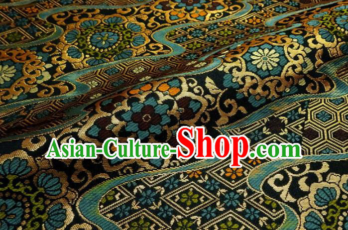 Japanese Traditional Pattern Design Black Brocade Nishijin Tapestry Satin Asian Kimono Fabric
