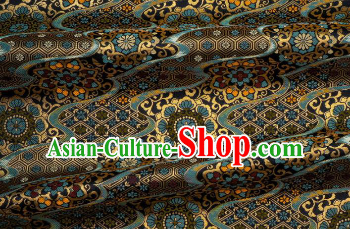 Japanese Traditional Pattern Design Black Brocade Nishijin Tapestry Satin Asian Kimono Fabric