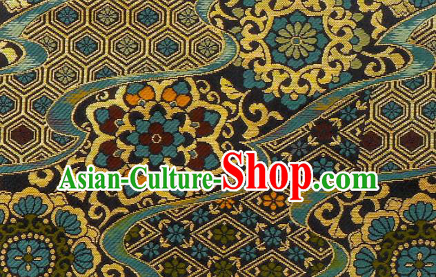 Japanese Traditional Pattern Design Black Brocade Nishijin Tapestry Satin Asian Kimono Fabric