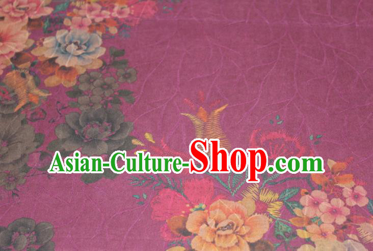 Chinese Cheongsam Purple Satin Fabric Classical Flowers Pattern Silk Drapery Traditional Gambiered Guangdong Gauze