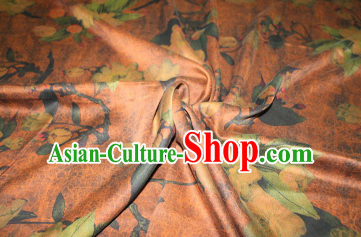 Chinese Classical Lily Flowers Pattern Orange Silk Drapery Traditional Cheongsam Gambiered Guangdong Gauze Fabric