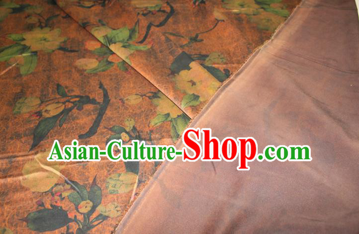 Chinese Classical Lily Flowers Pattern Orange Silk Drapery Traditional Cheongsam Gambiered Guangdong Gauze Fabric