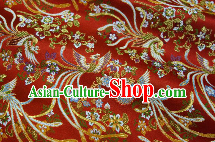 Asian Japanese Kimono Cloth Fabric Nishijin Tapestry Satin Traditional Phoenix Pattern Design Red Brocade
