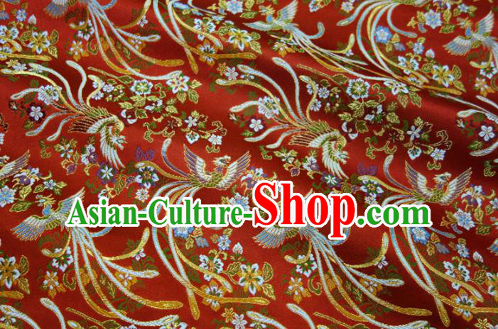Asian Japanese Kimono Cloth Fabric Nishijin Tapestry Satin Traditional Phoenix Pattern Design Red Brocade