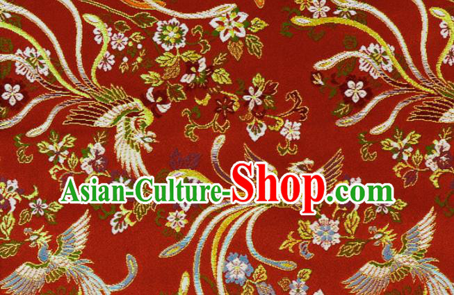 Asian Japanese Kimono Cloth Fabric Nishijin Tapestry Satin Traditional Phoenix Pattern Design Red Brocade