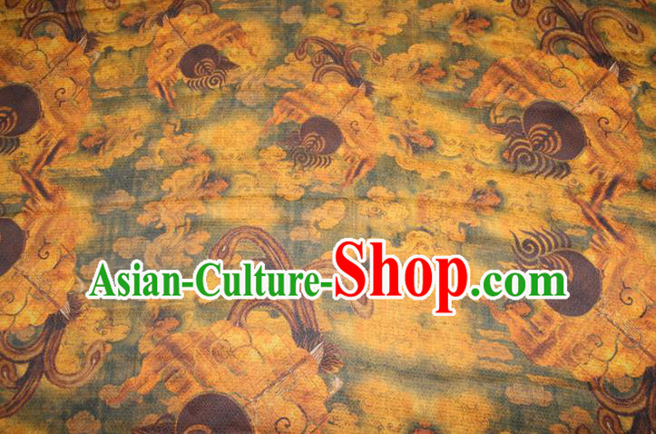 Chinese Traditional Ginger Gambiered Guangdong Gauze Cheongsam Yellow Satin Fabric Classical Pattern Silk Drapery