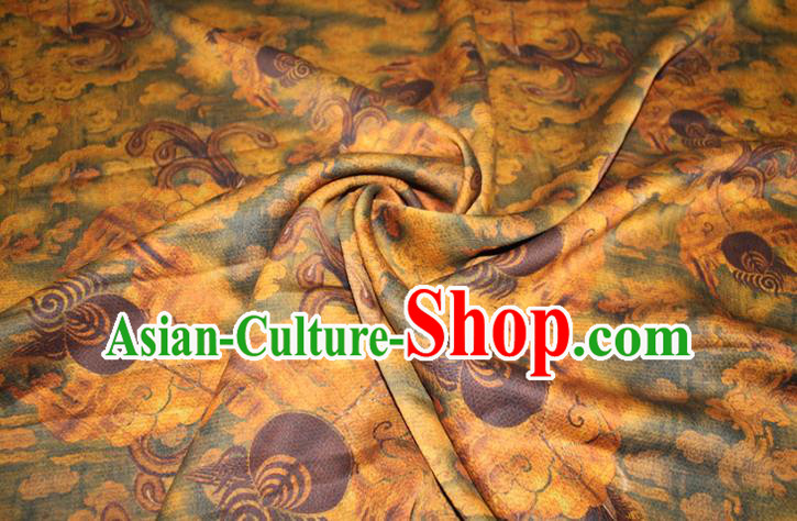 Chinese Traditional Ginger Gambiered Guangdong Gauze Cheongsam Yellow Satin Fabric Classical Pattern Silk Drapery