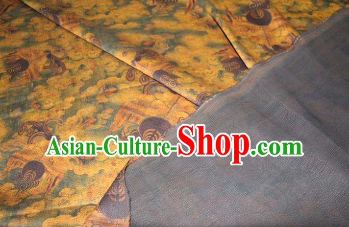 Chinese Traditional Ginger Gambiered Guangdong Gauze Cheongsam Yellow Satin Fabric Classical Pattern Silk Drapery