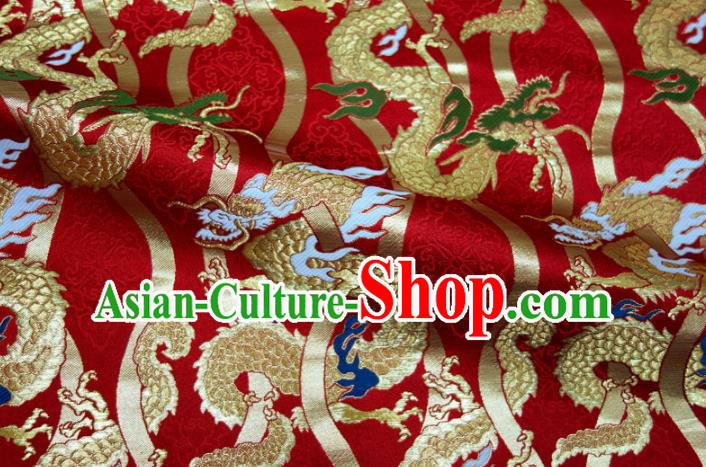 Asian Japanese Nishijin Tapestry Satin Kimono Cloth Fabric Traditional Dragon Pattern Design Red Brocade