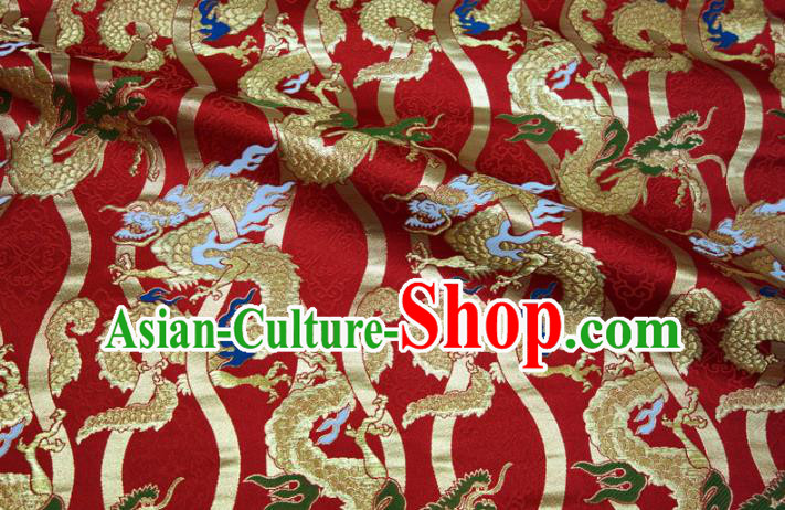 Asian Japanese Nishijin Tapestry Satin Kimono Cloth Fabric Traditional Dragon Pattern Design Red Brocade