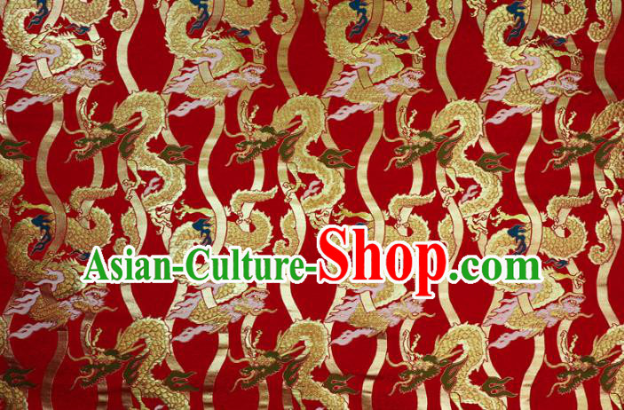 Asian Japanese Nishijin Tapestry Satin Kimono Cloth Fabric Traditional Dragon Pattern Design Red Brocade