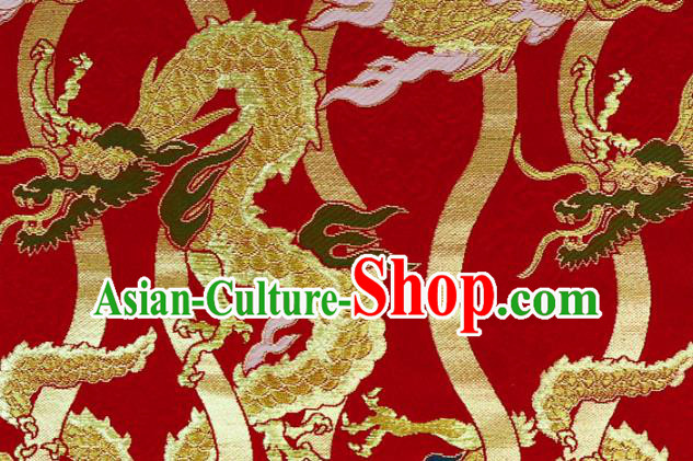 Asian Japanese Nishijin Tapestry Satin Kimono Cloth Fabric Traditional Dragon Pattern Design Red Brocade