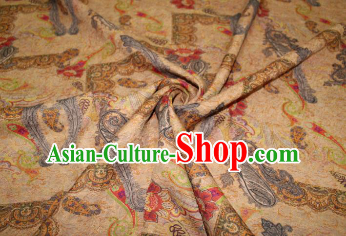 Chinese Cheongsam Yellow Satin Fabric Traditional Gambiered Guangdong Gauze Classical Royal Pattern Silk Drapery
