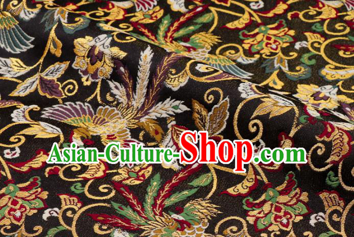 Asian Kimono Cloth Fabric Japanese Nishijin Tapestry Satin Traditional Phoenix Pattern Design Black Brocade