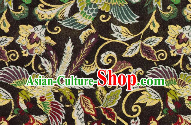 Asian Kimono Cloth Fabric Japanese Nishijin Tapestry Satin Traditional Phoenix Pattern Design Black Brocade