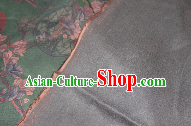 Chinese Cheongsam Green Satin Fabric Traditional Gambiered Guangdong Gauze Classical Mangnolia Pattern Silk Drapery