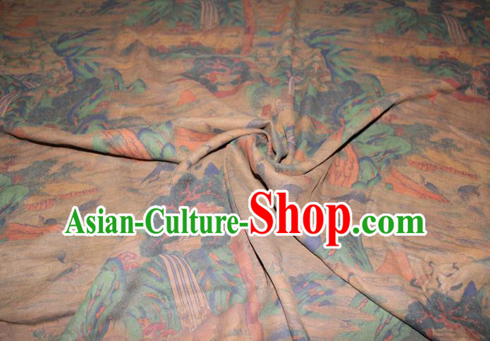 Chinese Cheongsam Red Satin Fabric Traditional Gambiered Guangdong Gauze Classical Lantern Pattern Silk Drapery