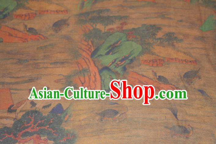 Chinese Cheongsam Red Satin Fabric Traditional Gambiered Guangdong Gauze Classical Lantern Pattern Silk Drapery