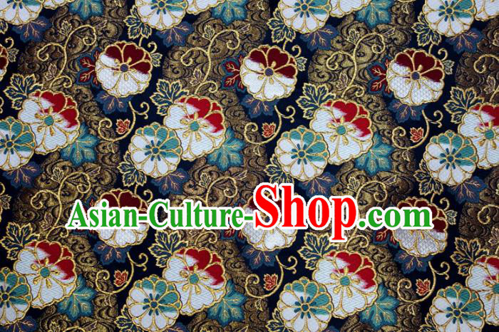 Asian Traditional Sakura Pattern Design Brocade Kimono Cloth Fabric Japanese Navy Nishijin Tapestry Satin