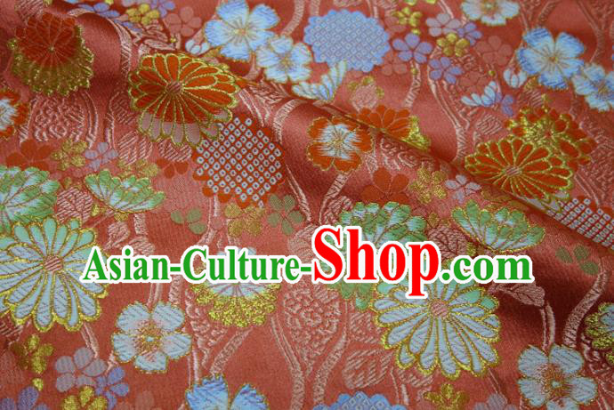 Asian Traditional Chrysanthemum Pattern Design Brocade Japanese Red Nishijin Tapestry Satin Kimono Cloth Fabric