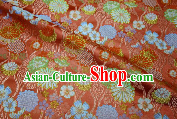 Asian Traditional Chrysanthemum Pattern Design Brocade Japanese Red Nishijin Tapestry Satin Kimono Cloth Fabric