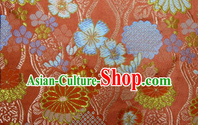 Asian Traditional Chrysanthemum Pattern Design Brocade Japanese Red Nishijin Tapestry Satin Kimono Cloth Fabric