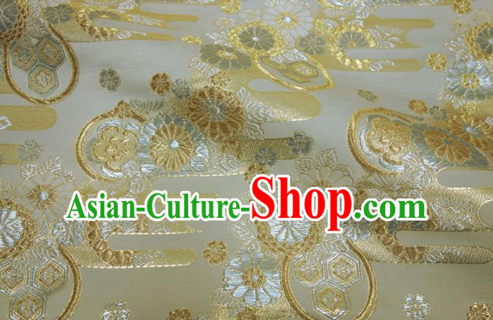 Asian Japanese Nishijin Tapestry Satin Kimono Cloth Fabric Traditional Chrysanthemum Pattern Design Golden Brocade