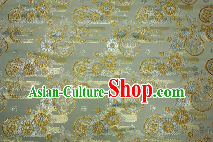 Asian Japanese Nishijin Tapestry Satin Kimono Cloth Fabric Traditional Chrysanthemum Pattern Design Golden Brocade