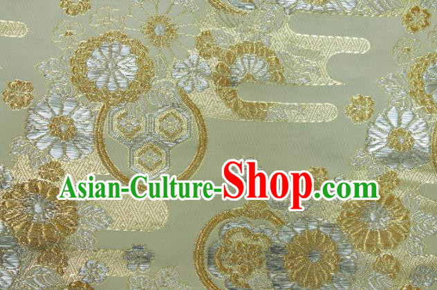 Asian Japanese Nishijin Tapestry Satin Kimono Cloth Fabric Traditional Chrysanthemum Pattern Design Golden Brocade