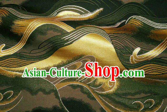 Asian Traditional Wave Pattern Design Brocade Japanese Kimono Nishijin Tapestry Satin Black Cloth Fabric