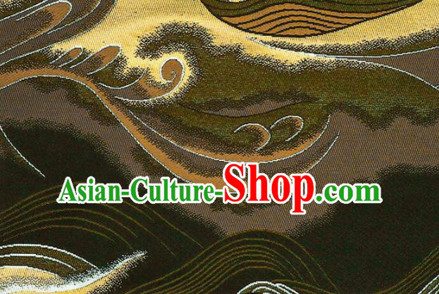 Asian Traditional Wave Pattern Design Brocade Japanese Kimono Nishijin Tapestry Satin Black Cloth Fabric