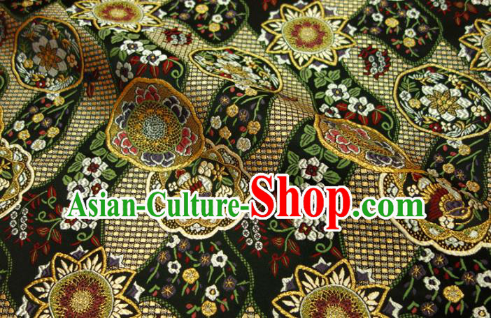 Asian Kimono Black Damask Traditional Pattern Design Brocade Japanese Cloth Nishijin Tapestry Satin Fabric