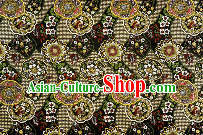 Asian Kimono Black Damask Traditional Pattern Design Brocade Japanese Cloth Nishijin Tapestry Satin Fabric