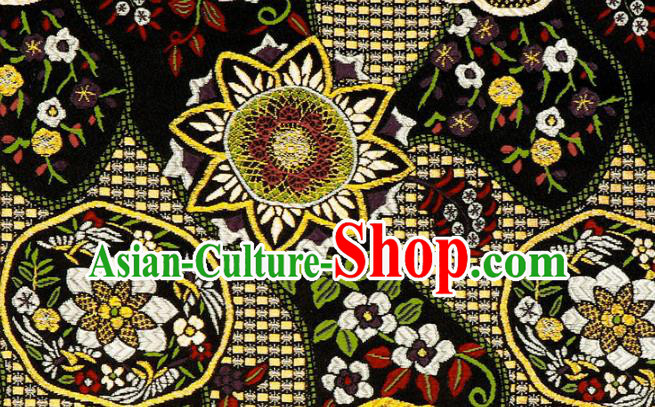 Asian Kimono Black Damask Traditional Pattern Design Brocade Japanese Cloth Nishijin Tapestry Satin Fabric