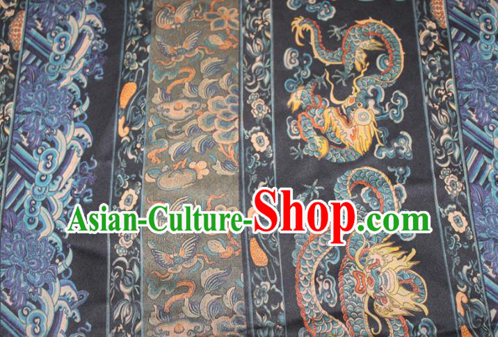 Chinese Classical Dragon Pattern Silk Drapery Traditional Cheongsam Gambiered Guangdong Gauze Navy Silk Fabric