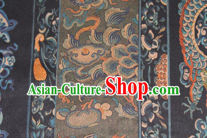 Chinese Classical Dragon Pattern Silk Drapery Traditional Cheongsam Gambiered Guangdong Gauze Navy Silk Fabric