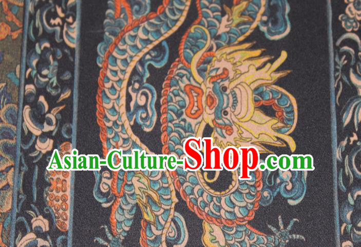 Chinese Classical Dragon Pattern Silk Drapery Traditional Cheongsam Gambiered Guangdong Gauze Navy Silk Fabric