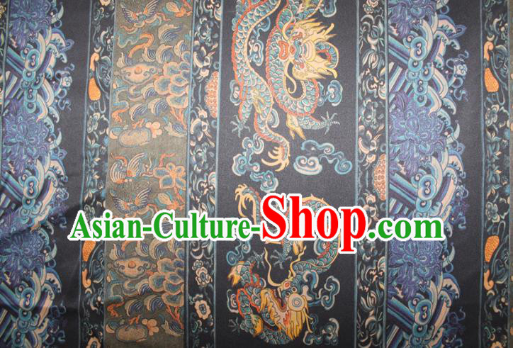 Chinese Classical Dragon Pattern Silk Drapery Traditional Cheongsam Gambiered Guangdong Gauze Navy Silk Fabric