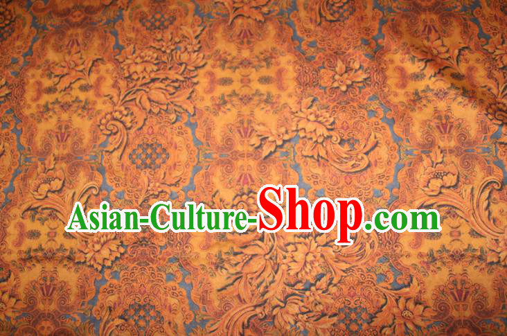 Chinese Classical Pattern Yellow Silk Drapery Traditional Cheongsam Gambiered Guangdong Gauze Silk Fabric