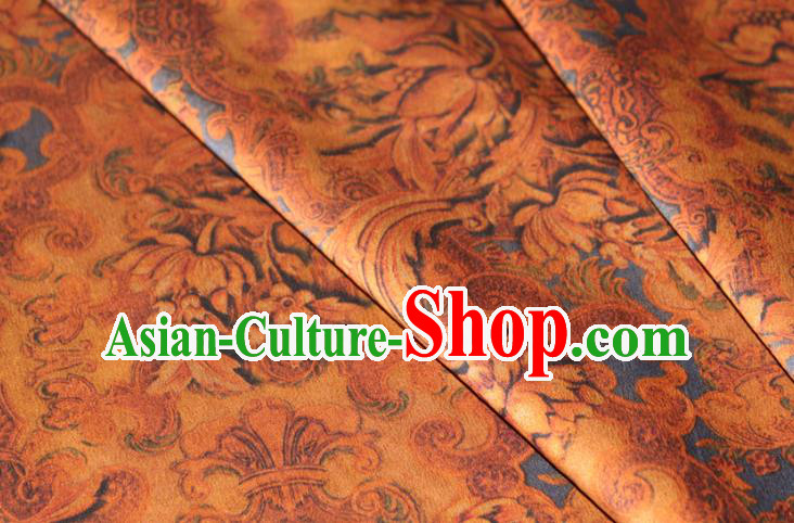Chinese Classical Pattern Yellow Silk Drapery Traditional Cheongsam Gambiered Guangdong Gauze Silk Fabric