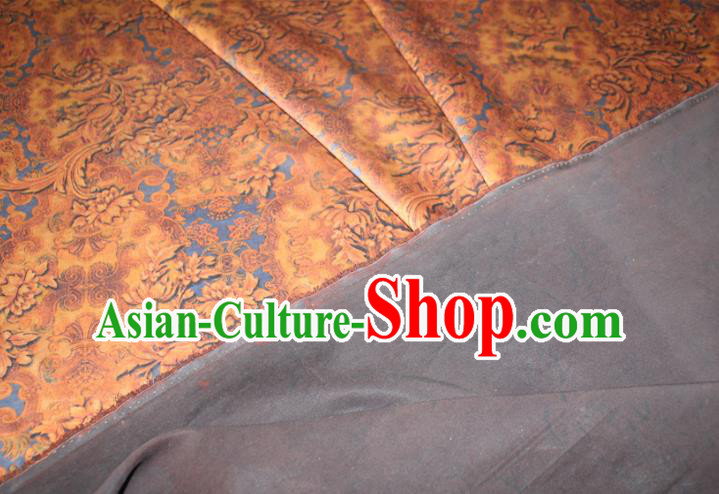 Chinese Classical Pattern Yellow Silk Drapery Traditional Cheongsam Gambiered Guangdong Gauze Silk Fabric
